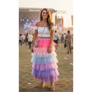 NWT Lola and the Boys Rainbow Bright Cotton Candy Tulle Tutu Skirt Size Small